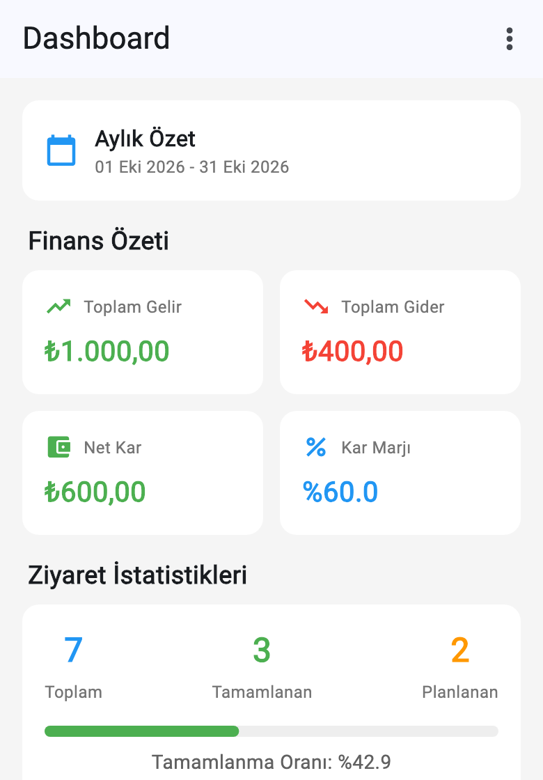 Mümessilim mobil uygulamasının aylık özet ekranı